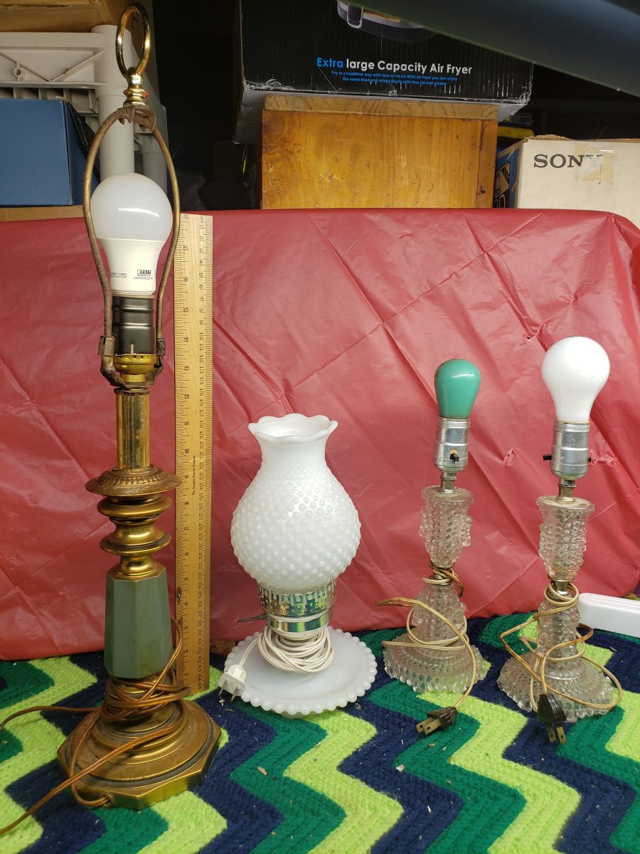 Vintage Glass Table Lamps with Hobnail Pattern Shades