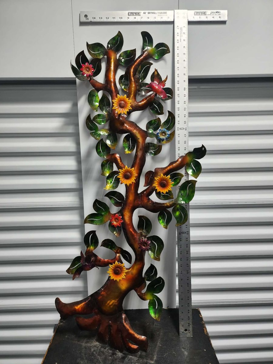 Hanging Art Piece - Tree Birds and Flowers (copper?)