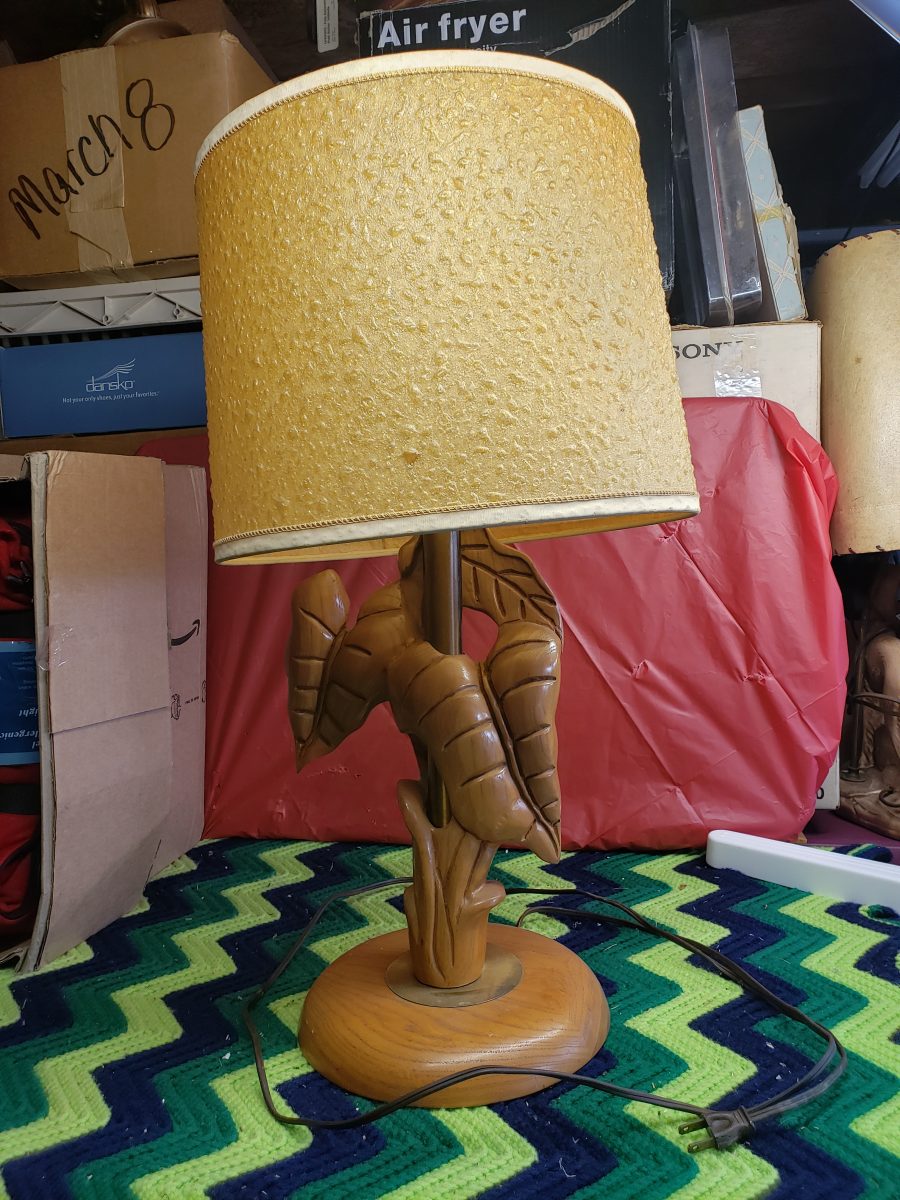 Vintage Wood Table Lamp with Fabric Shade