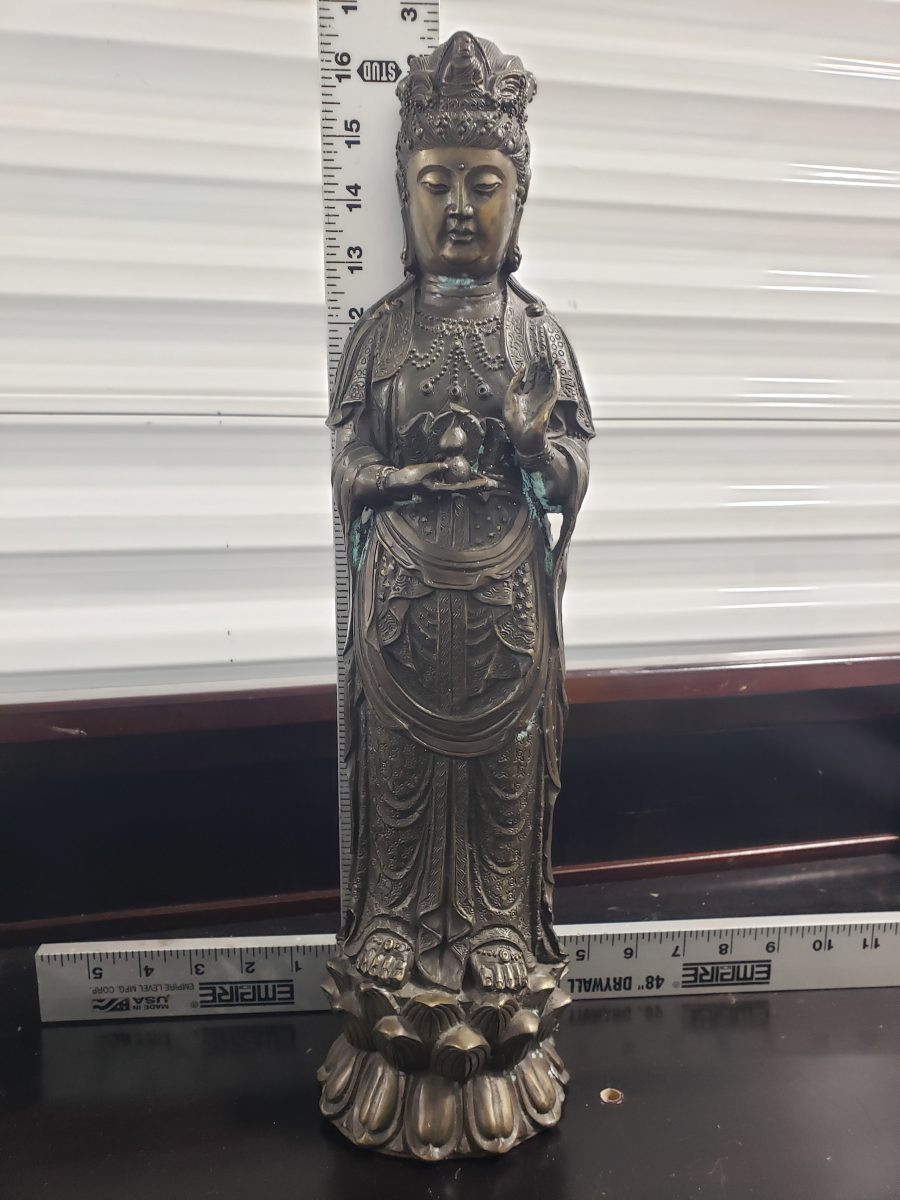 Bronze Buddhist Deity Statue - Standing Guanyin Figure
